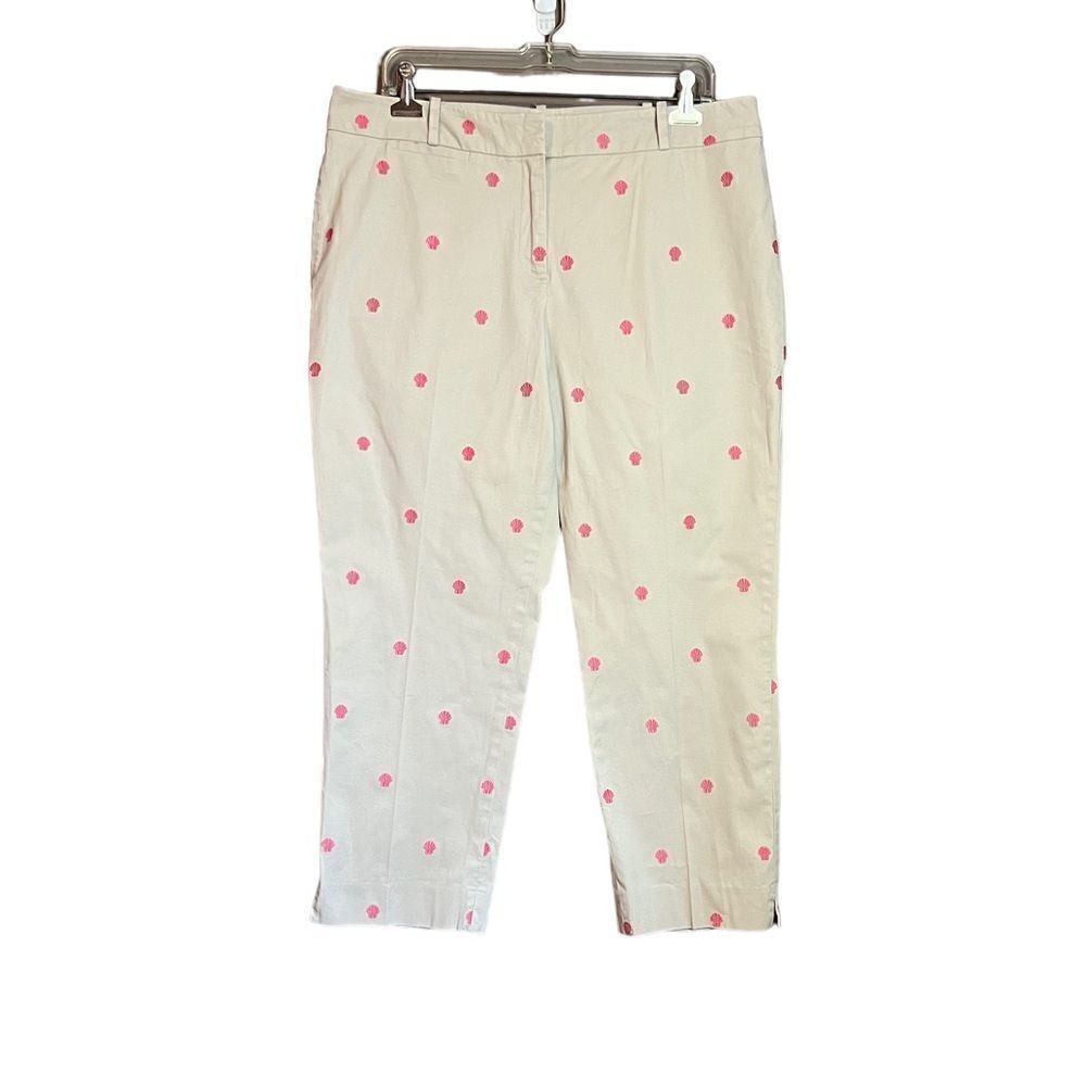Talbots‎ beige embroidered clam capris. Size 12